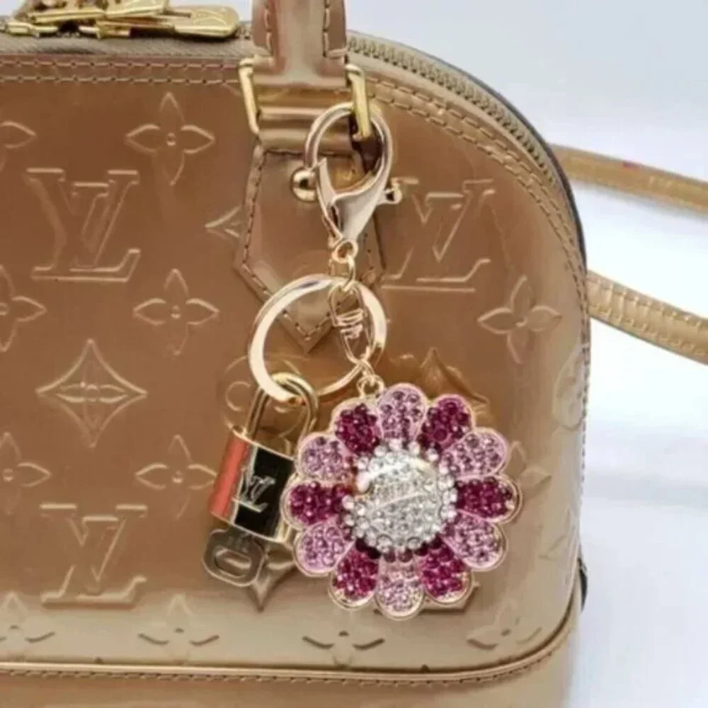 Authentic Louis Vuitton Padlock & Key Gold ✨Unbranded Flower Bag Charm Keychain